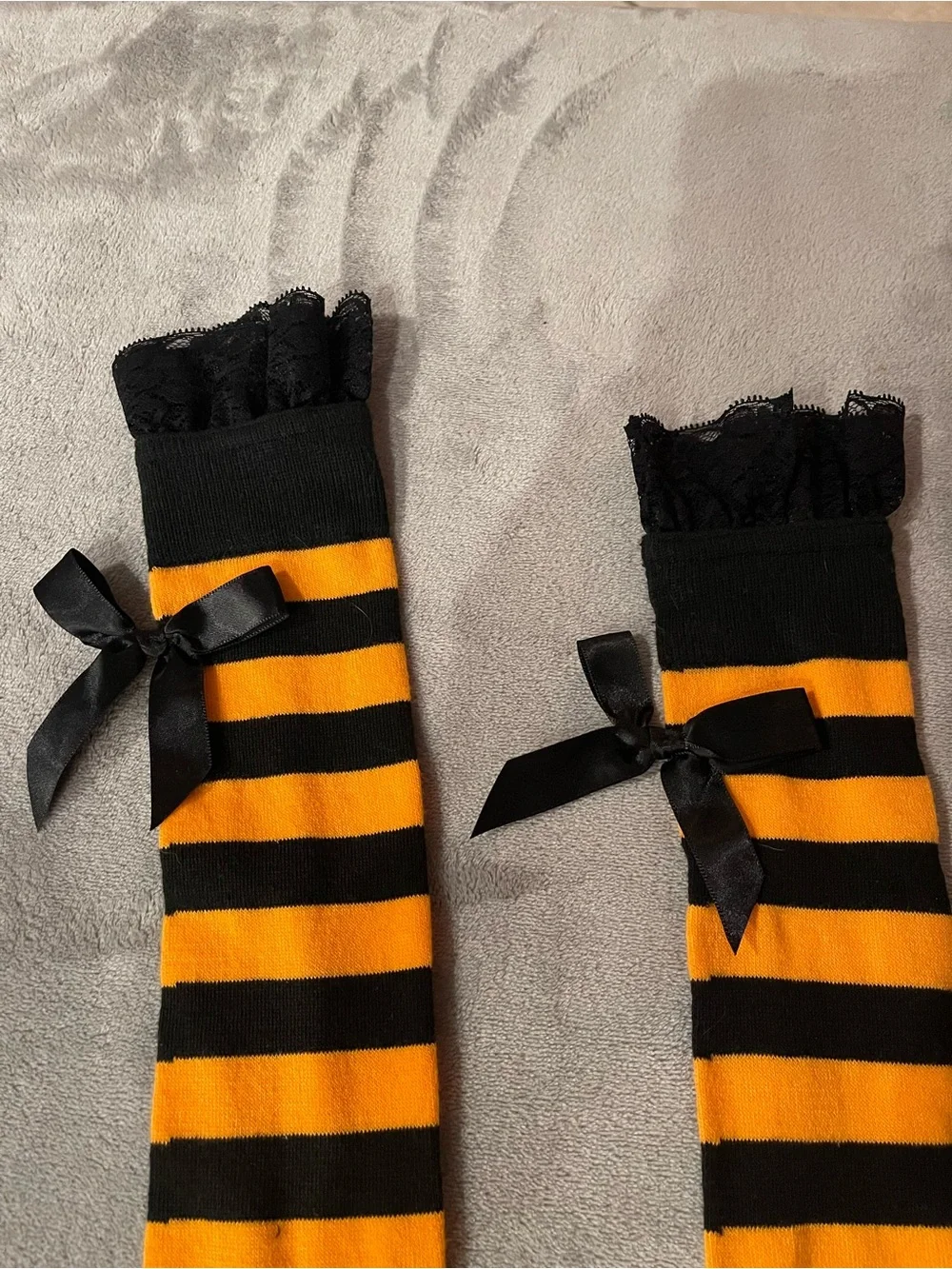 Pumpkin witch Striped Black and Orange Knee-High Socks with Bow